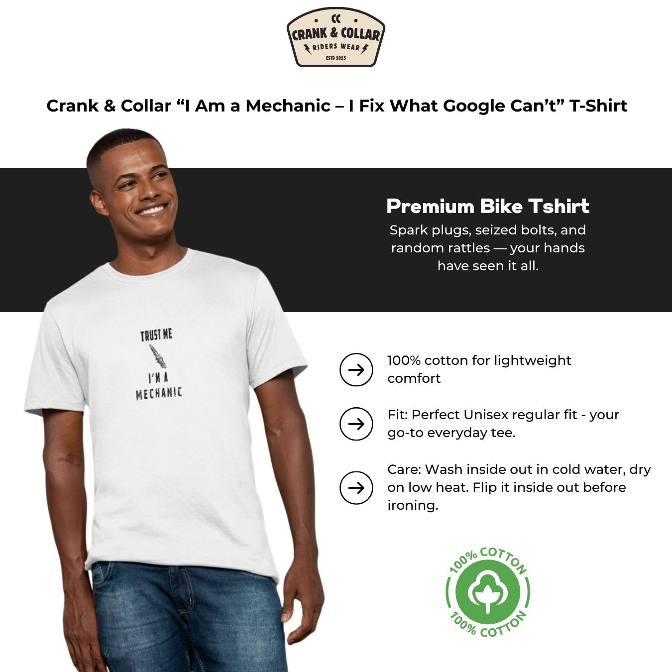 Crank & Collar “I Am a Mechanic – I Fix What Google Can’t” T-Shirt
