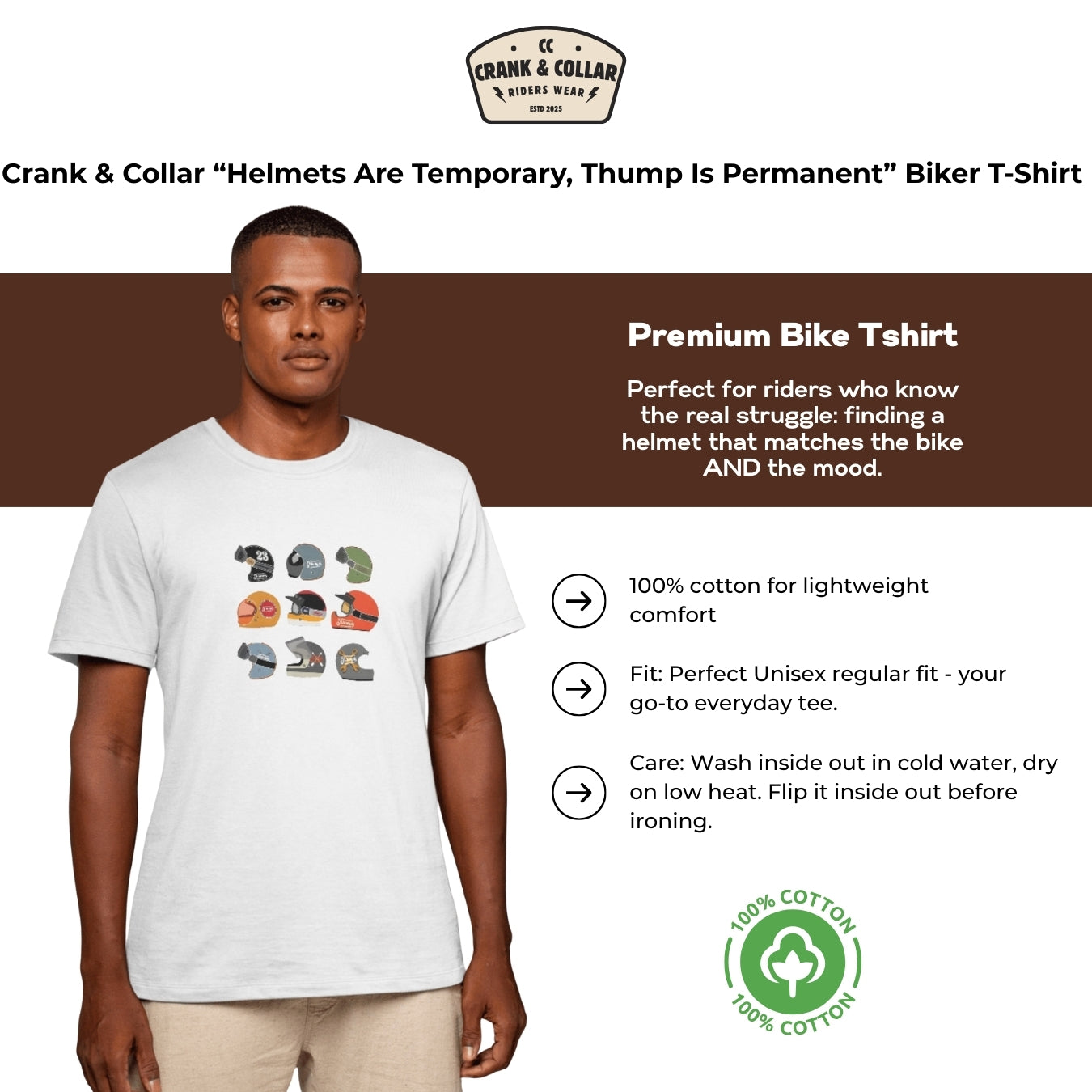 Crank & Collar “Helmets Are Temporary, Thump Is Permanent” Biker T-Shirt | Motorcycle Tee