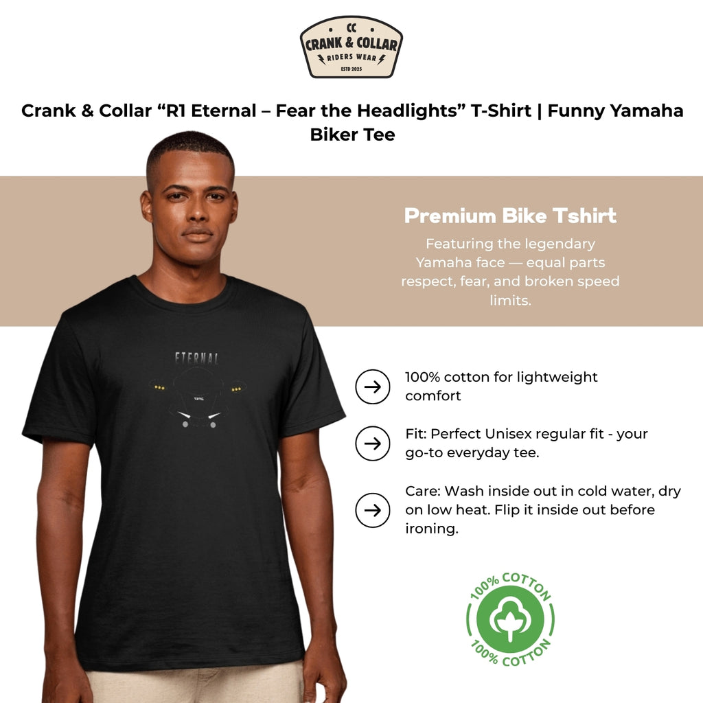 Crank & Collar “R1 Eternal – Fear the Headlights” T-Shirt | Yamaha Biker Tee