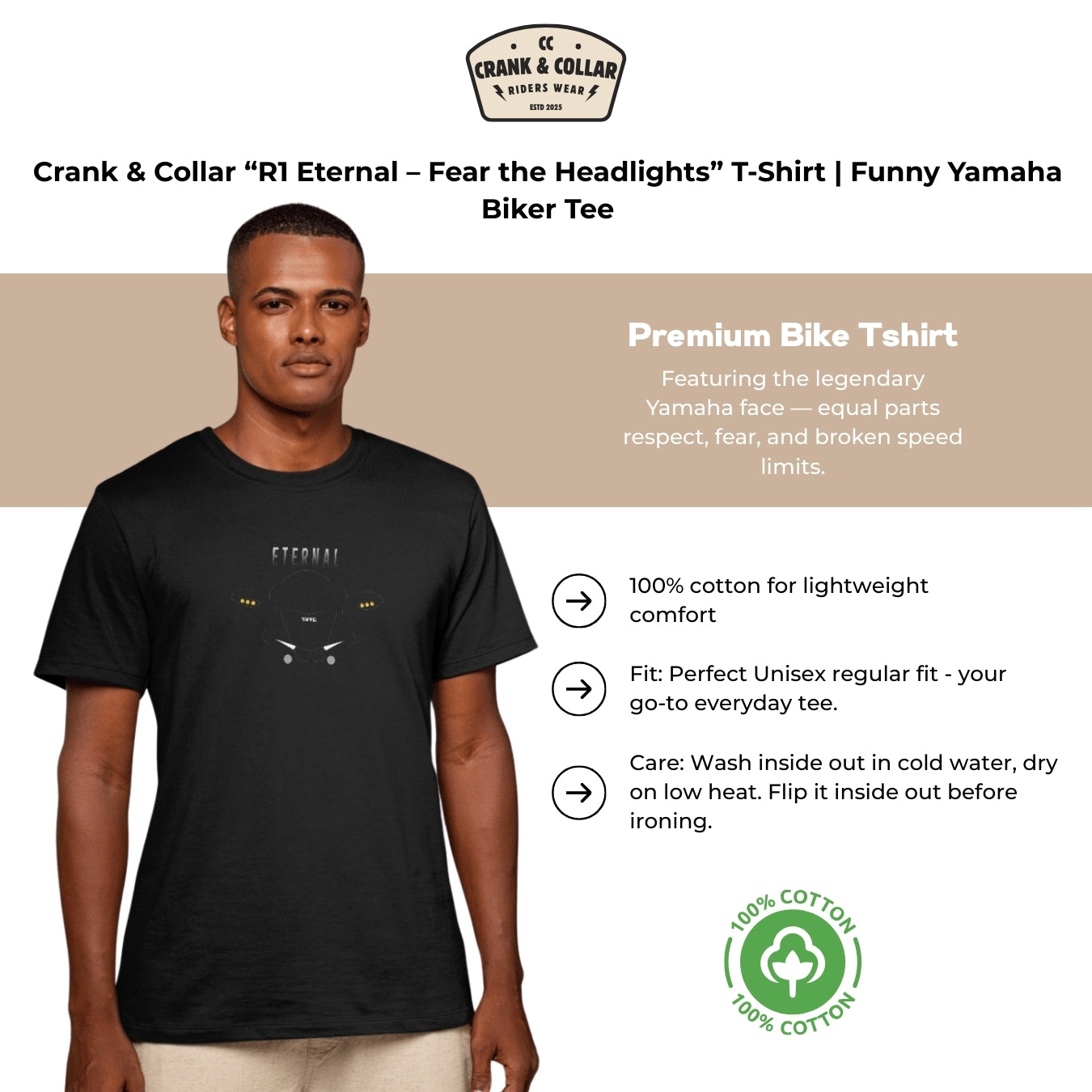 Crank & Collar “R1 Eternal – Fear the Headlights” T-Shirt | Yamaha Biker Tee